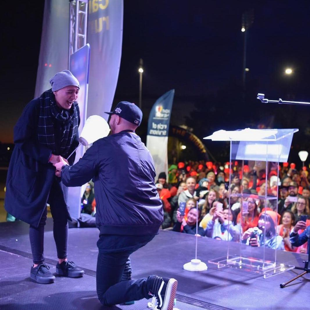 The night Victor proposed in front of friends, family, loved ones, and fellow cancer survivors at the Light The Night walk.