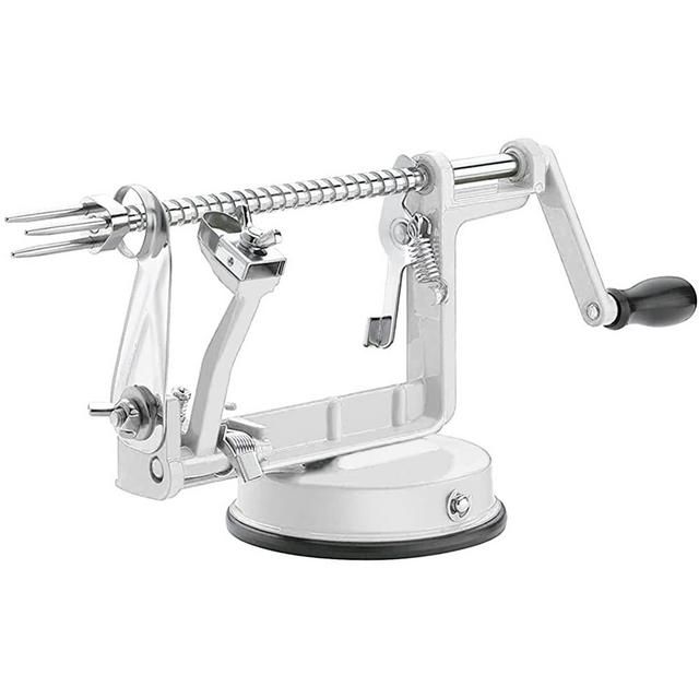 Apple Peeler Corer, Long lasting Chrome Cast Iron Apple Peeler Slicer Corer with Stainless Steel Blades and Powerful Suction Base for Apples and Potato(White)