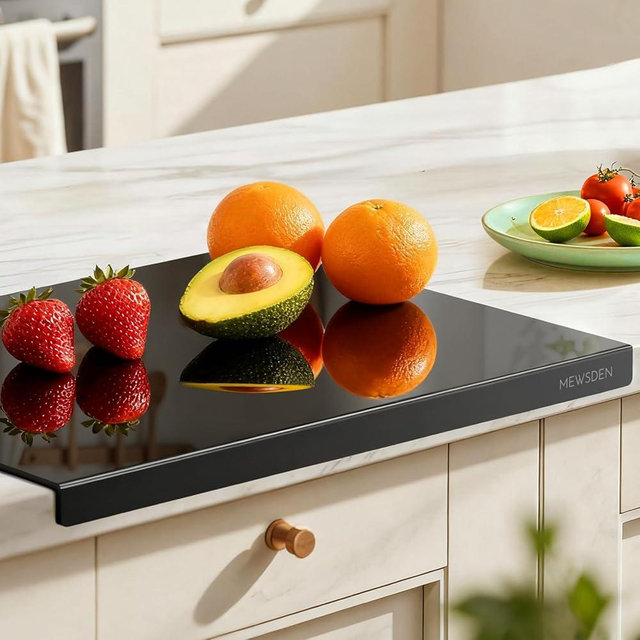 Black Cutting Boards for Kitchen, Acrylic Cutting Board with Counter Lip Countertop Protector, Non-Slip Tablas Para Picar Cocina, Kitchen Decor Apartment Essentials House Warming Gifts(20"x16")