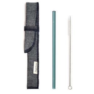 Teal Glass Straw Set 8″