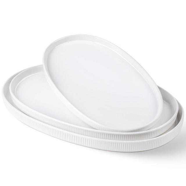 theterra Ceramic Serving Platter, 15.6"/14.4"/12.2" Oval Serving Dishes for Entertaining, Oven Safe, Microwave Safe, Serving Plates Set of 3 for Wedding, Party, Turkey, Bright White