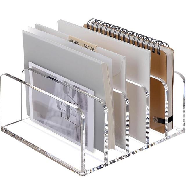 SANRUI Acrylic Desk Organizer, 5 Compartments Mail Organizer,Small File Holders Letter Organizer,Clear Office Organization,Multifunction Sorter Envelope Rack for Office,Home, School