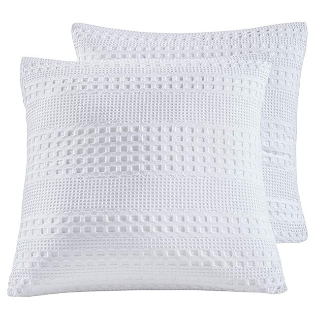 PHF Honeycomb Pillow Cover 100% Cotton Waffle Weave Euro Sham Cover 26" X 26" Pack of 2 White