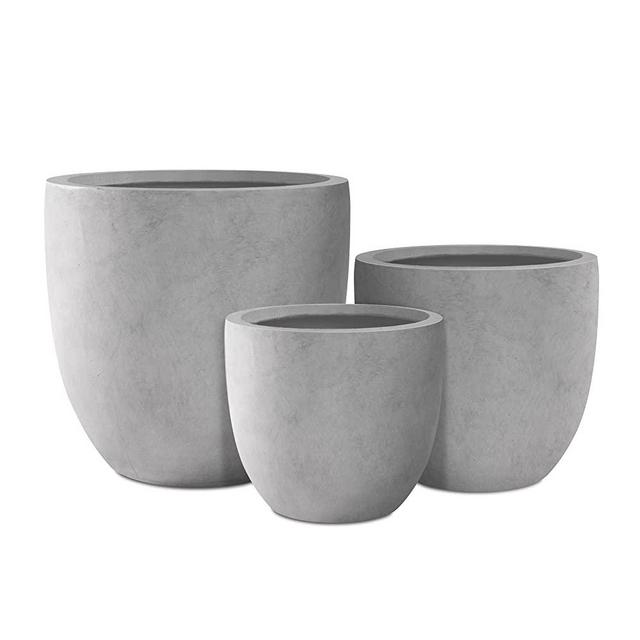 Kante 20", 16.5" and 13.3" D Round Natural Finish Concrete Modern Planters (Set of 3), Outdoor Indoor Decorative Plant Pots with Drainage Hole and Rubber Plug for Home and Garden (RC0152BCD-C80021)