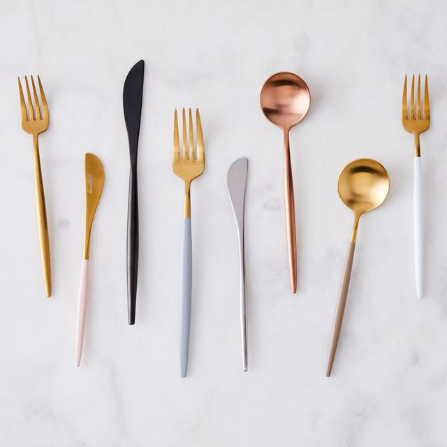 Luna Flatware (5-Piece Set) - Brushed gold with fawn handle