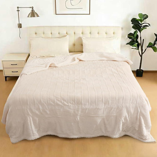 TICOO Electric Heated Blanket Full Size 72" x 84" - 5 Heat Settings & 10H Auto-Off, Microplush Flannel & Sherpa Lining, Machine Washable, Overheat Protection, Ideal Gifts for Home/Bedroom/Sofa, White