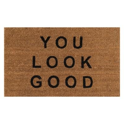 'You Look Good' Woven Door Mat, Natural/Black