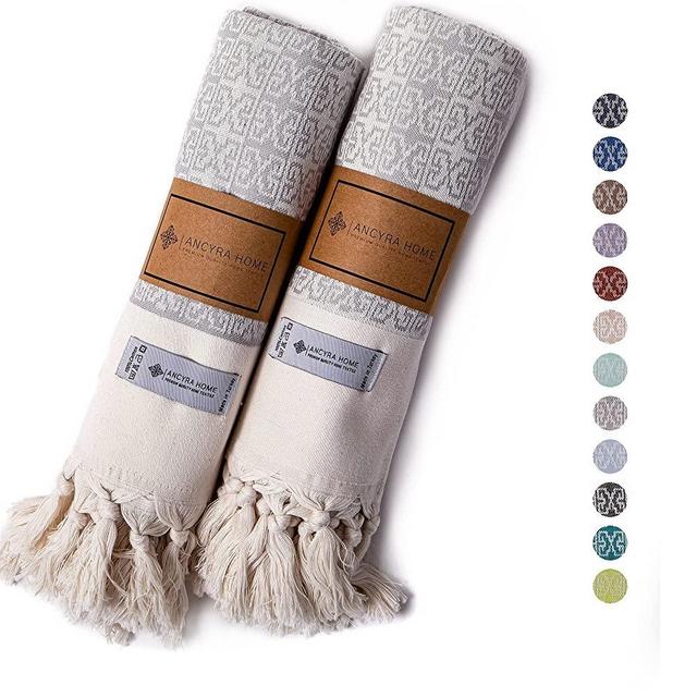 ANCYRA Turkish Hand Towels for Bathroom and Kitchen, Decorative Set of 2, 42 x 18 in, %100 Cotton, Tea, Dish, Wash Cloths, Face, Hair, Yoga, Spa, Gym, Boho Rustic Modern Farmhouse Home Decor (Gray)