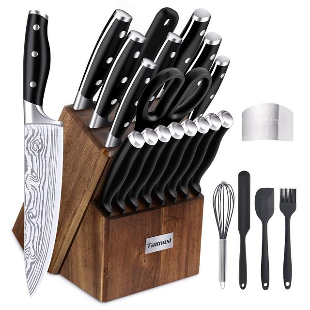 Knife set, 23 Pcs Kitchen Knife Set with Block Sharpener Rod, High Carbon Stainless Steel Chef knife set, Ultra Sharp, Full-Tang Design