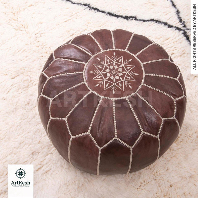 Moroccan POUF **50% OFF** with White Stitching Leather Pouf Ottoman Pouf Morrocan Leather Pouf Moroccan Pouffe