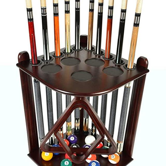 Cue Rack Only - 10 Pool - Billiard Stick & Ball Floor Rack - Holder Choose Mahogany, Black or Oak Finish