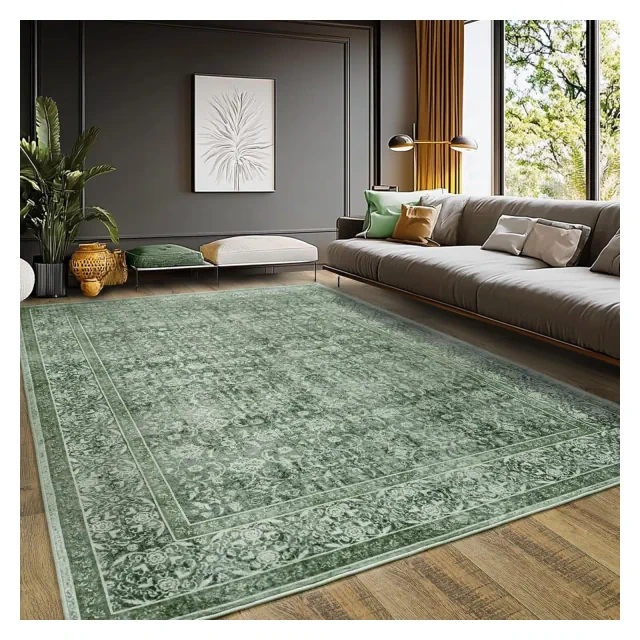 LOVEVOOK Vintage Floral Area Rug For Living Room, Washable Green Flower Printed Rugs for Bedroom Dining Room Office Non Slip Carpet 8x10 Feet