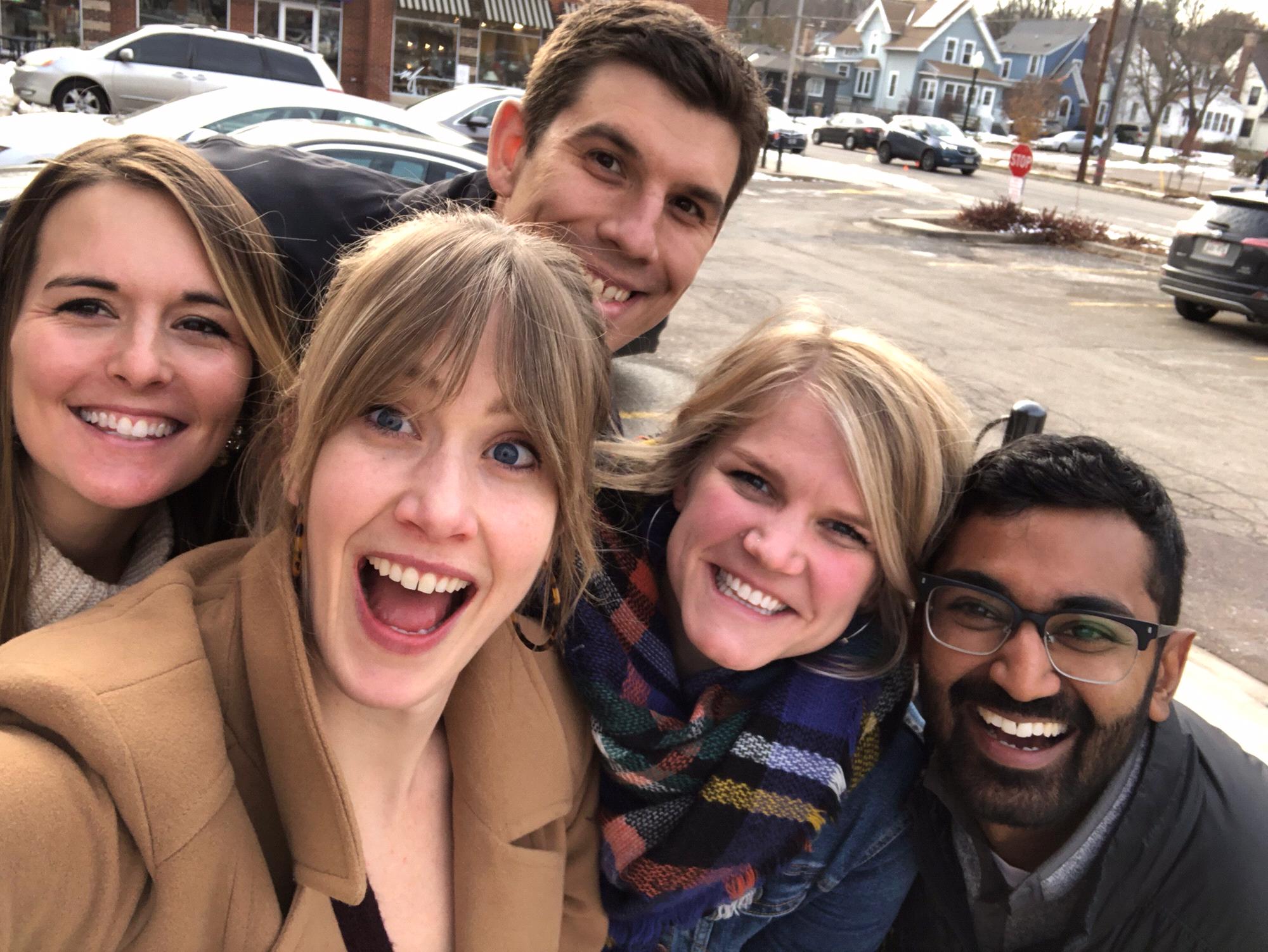 Lunch with Whitney, maid of honor, Francie, bridesmaid, and Jon for Amy's surprise 31st birthday celebration.