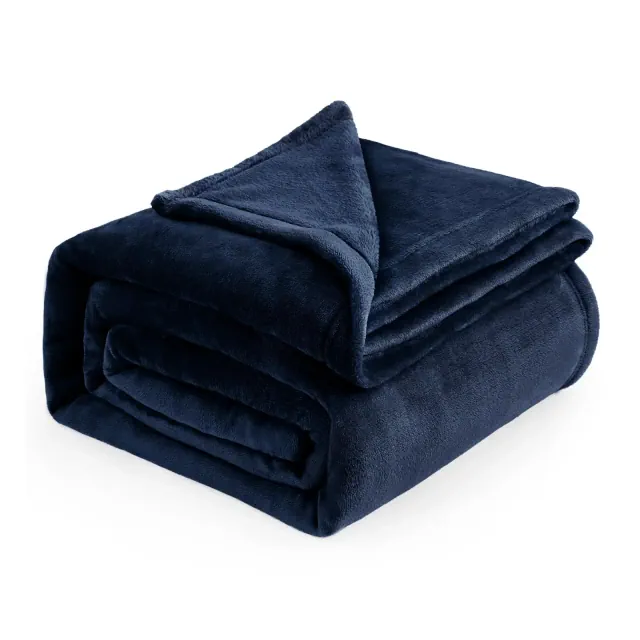 Flannel Blanket Solid 280GSM Soft Fuzzy Plush Full Size Navy - Bedsure