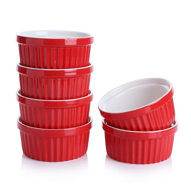 Sweese 502.604 Porcelain Souffle Dishes, Ramekins - 4 Ounce for Souffle, Creme Brulee and Ice Cream - Set of 6, Red