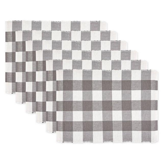 6pk Cotton Buffalo Check Placemats Gray - Design Imports