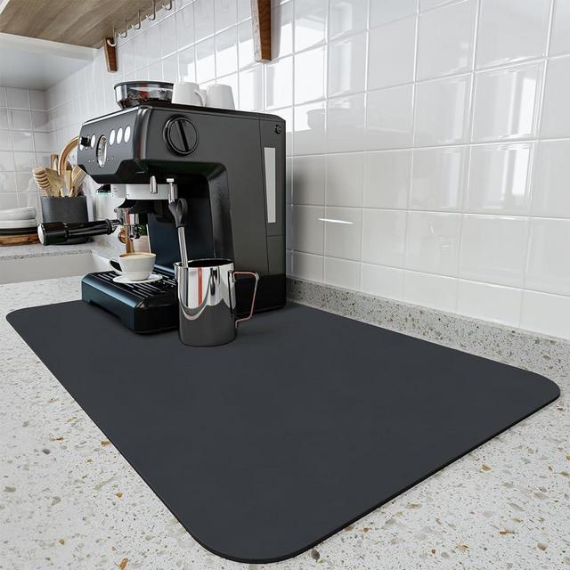 HotLive Coffee Mat - Coffee Bar Mat for Countertops, Coffee Bar Accessories Fit Under Coffee Maker Espresso Machine, Absorbent Hide Stain Rubber Backed Dish Drying Mat for Kitchen Counter, 16"x24"