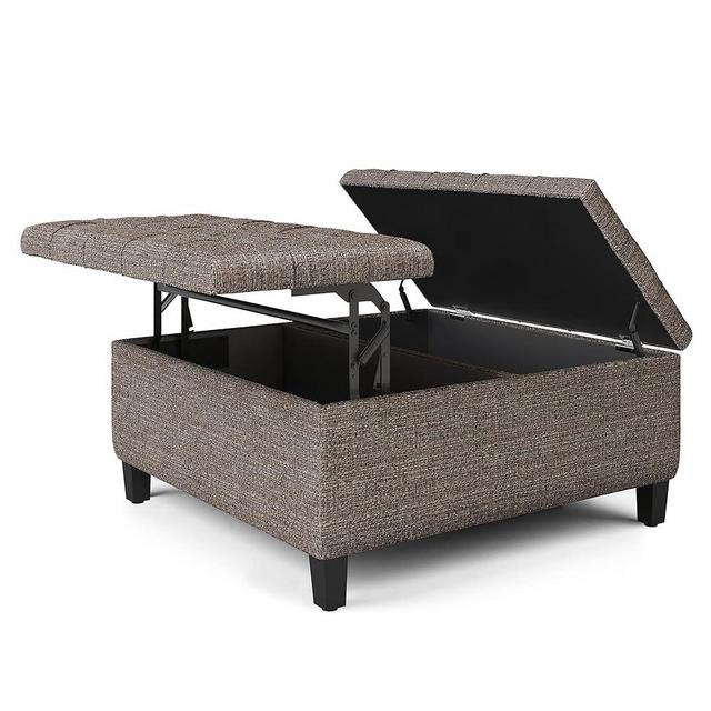 SIMPLIHOME Harrison 36 inch Wide Transitional Square Coffee Table Storage Ottoman in Mink Brown Tweed Look Fabric, Assembled, for the Living Room and Bedroom
