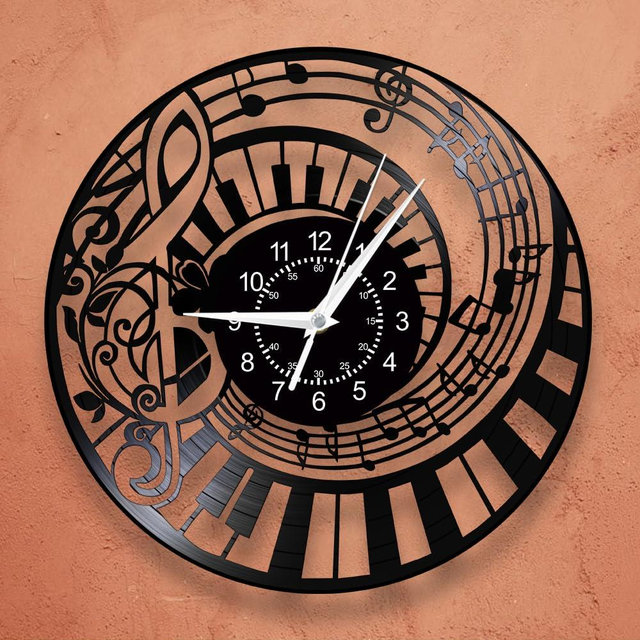 Timeglow 12 Inch Musical Instrument Piano Wall Clock, Music Notes LED Night Light Wall Watch Clock Vintage Decorative Silent Non Ticking Battery Grand Piano Vinyl Wall Clock for Pianist Musicians Gift