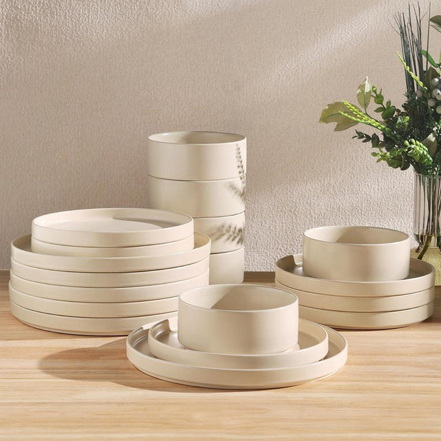 TheTerra Ceramic Dinnerware Sets for 6, 18 Pieces Handmade Reactive Glaze Plates and Bowls Set, Scratch Resistant Dish Set, Oven & Microwave & Dishwasher Safe