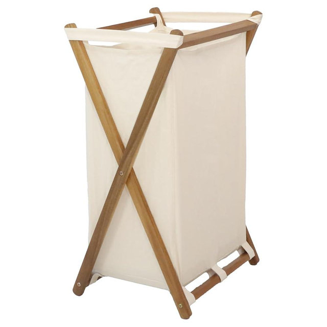 VICTORY RELAX Acacia Wood X-Frame Laundry Hamper, Folding Large Wooden Baskets with Handle, Sorter for Blankets Clothes Pillows Towels, 31.5'' Tall Natural-Beige