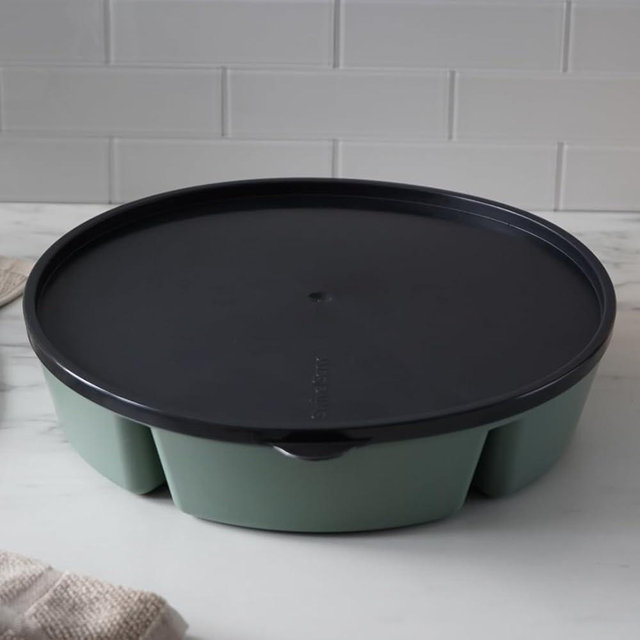 SwivelServe Heavy-Duty Divided Serving Tray with Leakproof Lid-6 Divided Compartments to Serve & Store Food, Snack Tray, Fruit Tray, Veggie Tray - 100% Made In USA by Tegriware (Sage Green)