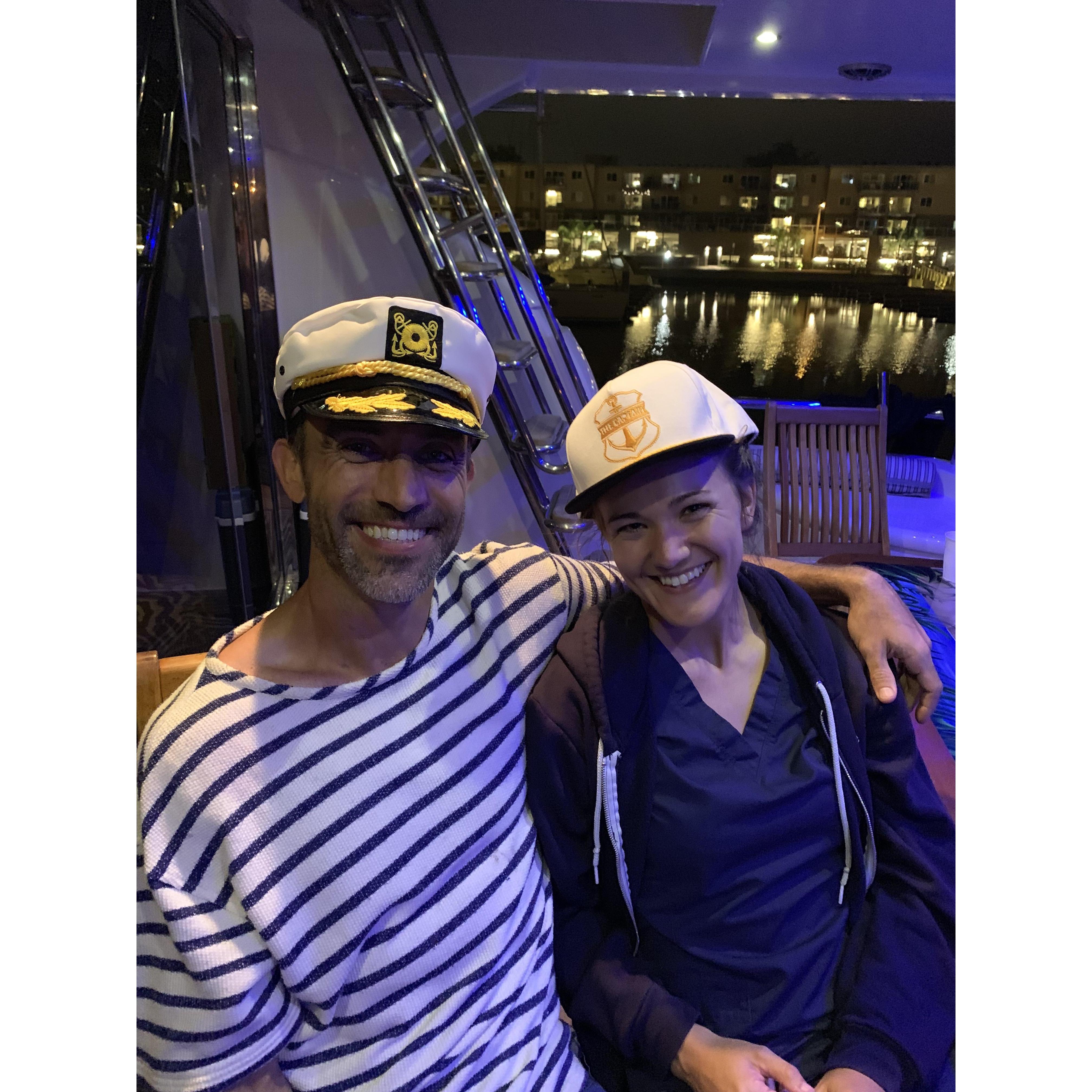 Relaxing on a boat after a hard day's work.