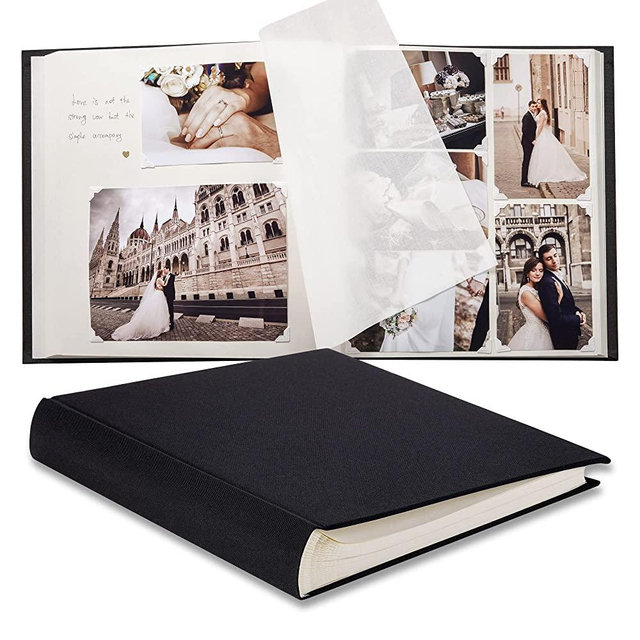Pssoss Large DIY Scrapbook Photo Album 100 pages with Writing Space for 3x5 4x6 5x7 6x8 8x10 Pictures for Baby Wedding Family Children Anniversary Photo Album (Black)