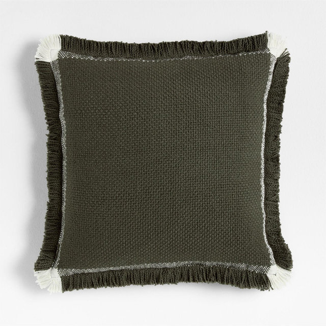 Weekend Burnt Green Organic Cotton 23"x23" Throw Pillow with Down-Alternative Insert