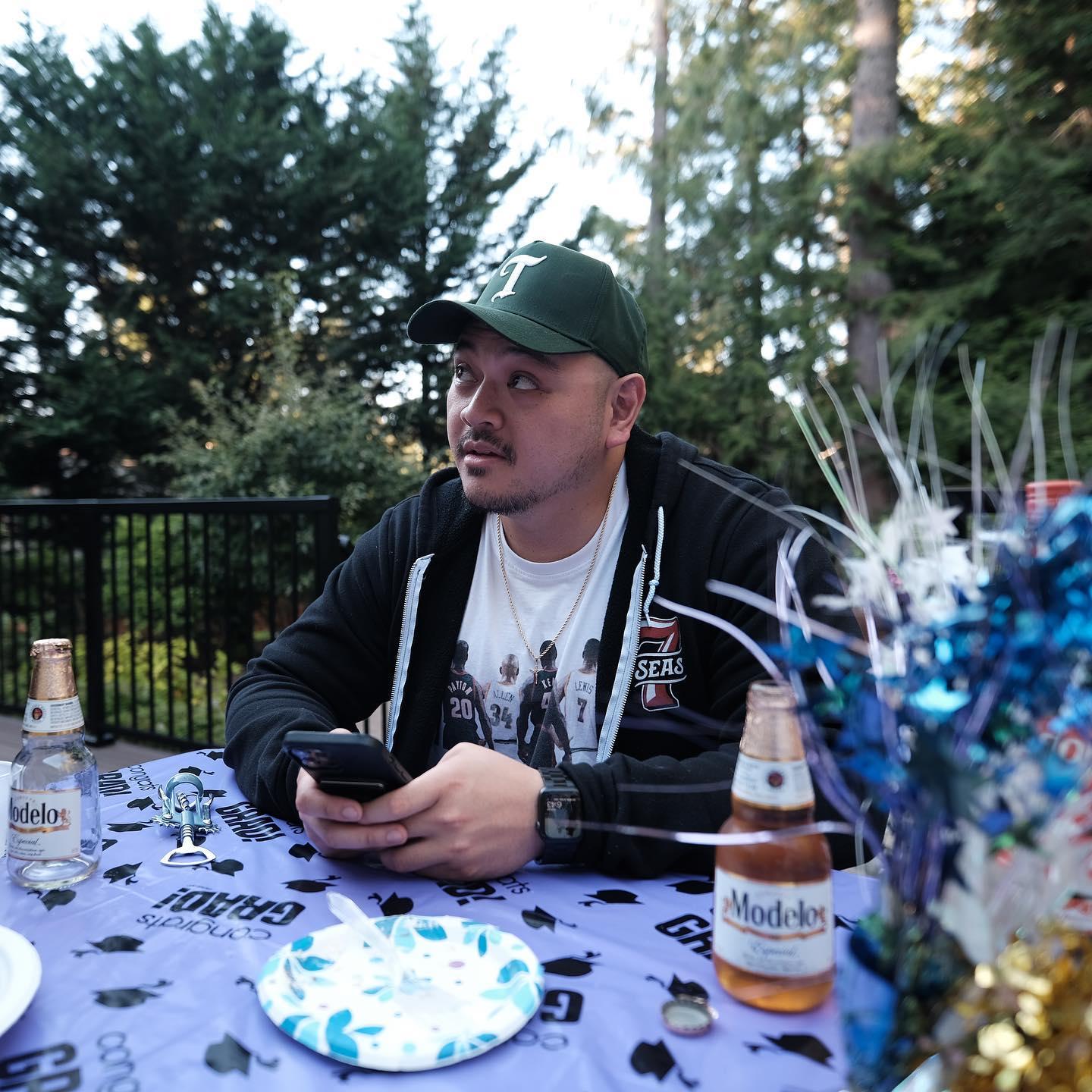 Brother Eric catching Gerson explain to Charmaine's friend that he only came to this party because he heard there was going to be food!