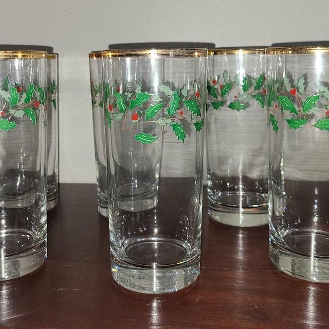 Set of 6 Lenox Holiday (Dimensions) 16 oz Tumblers Holly & Berries Thin Gold Rim