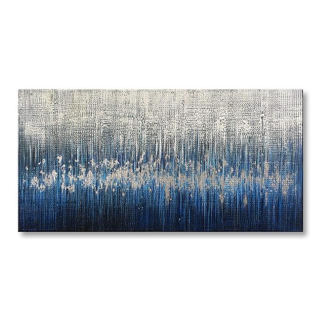Blue Note Beating Abstract Canvas Wall Art Hand Painted Textured Oil Painting Modern Decor Artwork (48"W x 24"H)