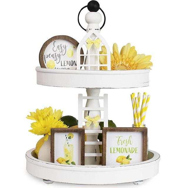 The Ultimate Farmhouse Tiered Tray Decor Set - Beautiful Year Round Seasonal & Holiday Decoration Bundle - The Perfect Centerpiece Designs for Home & Kitchen Decor incl. Lemon and Summer
