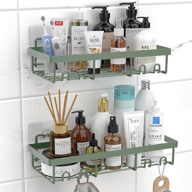 Moforoco Shower Caddy Shelf Organizer Rack, Self Adhesive Sage Green Bathroom Shelves Basket, Home Farmhouse Wall Shower Inside Organization and Storage Decor Rv Accessories, Apartment Essentials
