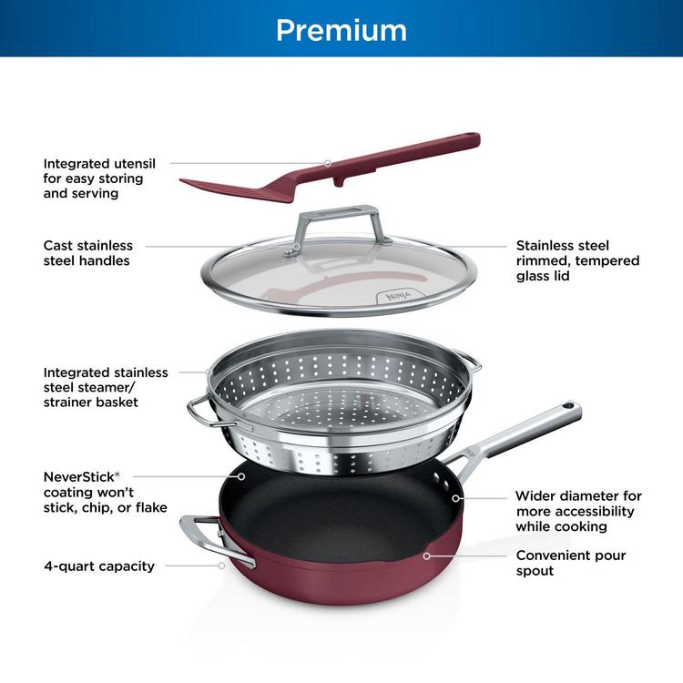 Ninja Foodi NeverStick Premium Everyday Pan with Glass Lid - Hard-Anodized 12