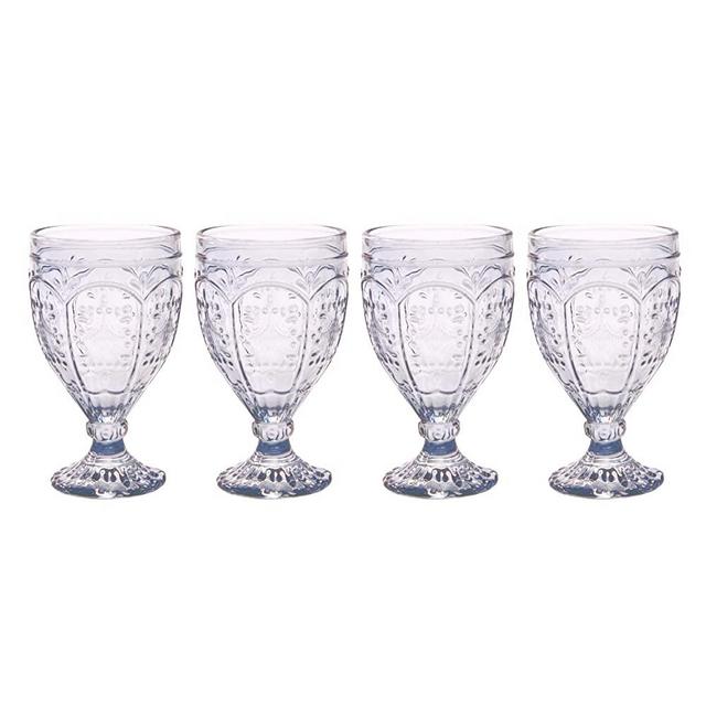 Fitz and Floyd Trestle Glassware Ornate Goblets, Set of 4, Smoke