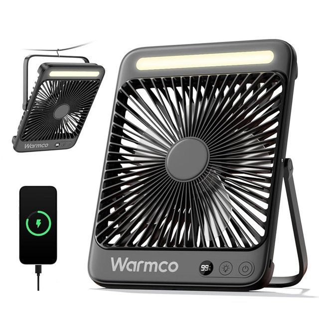 Warmco 20000mAh 8-inch Portable Camping Desk Fan, [15-48H Working Hours] Ultra-thin LED Light Rechargeable Battery Powered Travel Fan for Outdoor, Indoor, Cruise Essentials 2025