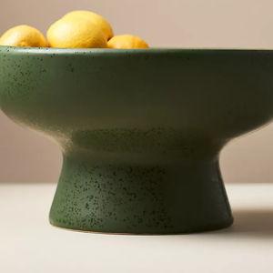Green Stoneware Pedestal Bowl