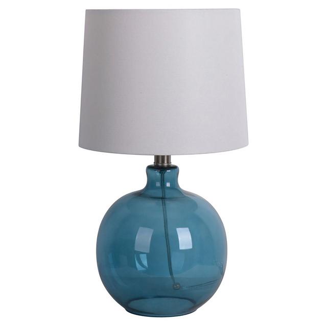 Kaya Glass Table Lamp in Blue with Linen Cone Shade