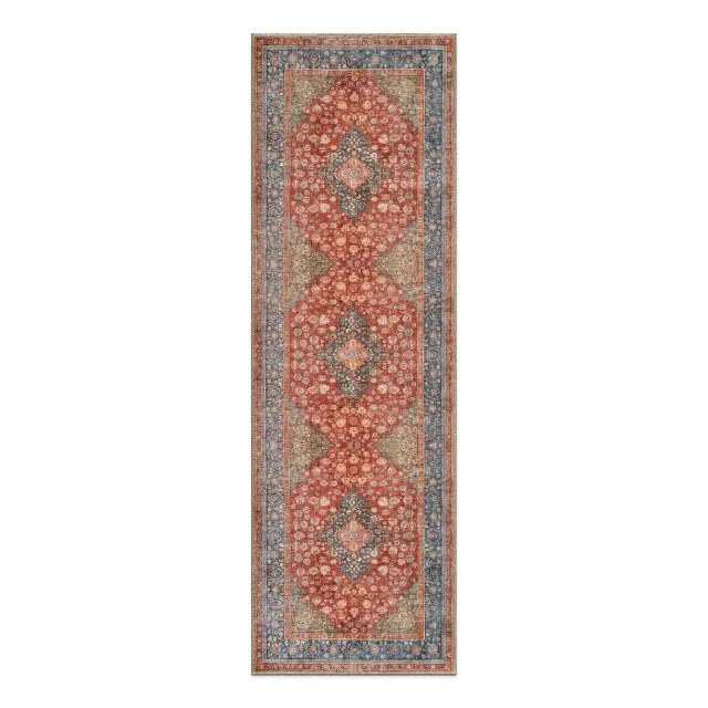 World Rug Gallery Marin Red Medallion Traditional Indoor Rug – Flatweave, Washable Surface with Non-Slip Backing - RED 2'6"x8'