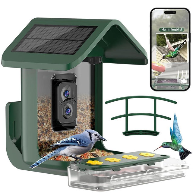 Bird Feeder with Camera Solar Powered: Smart Hummingbird Feeder for Backyard Tree - 2K Live AI Identify Auto Capture Bird Video - WiFi Bird Watching Feeders Gift for Mom Dad