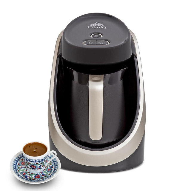 ETHNIQ Turkish Coffee Maker - 100% BPA Free, 120V, 1 to 4 Cup Brewing Capacity with Cook Sense Technology for Delicious Cup of Turkish & Greek Coffee, Turkish Coffee Pot (Dark Silver)
