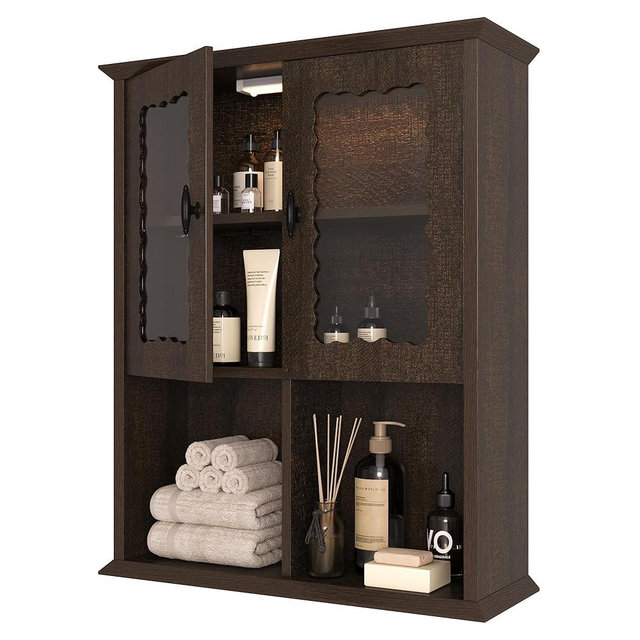 CJL Bathroom Wall Cabinet with Motion Sensor Led Light, Over The Toilet Storage Cabinet, 23.6'' x 29.5'' Medicine Cabinet of Mid-Century Modern Design with Acrylic Door, Brown