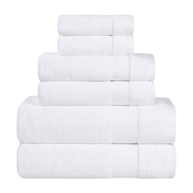 Classic Zero Twist Cotton Medium Weight Ultra-Soft Absorbent 6 Piece Towel Set, White - Blue Nile Mills