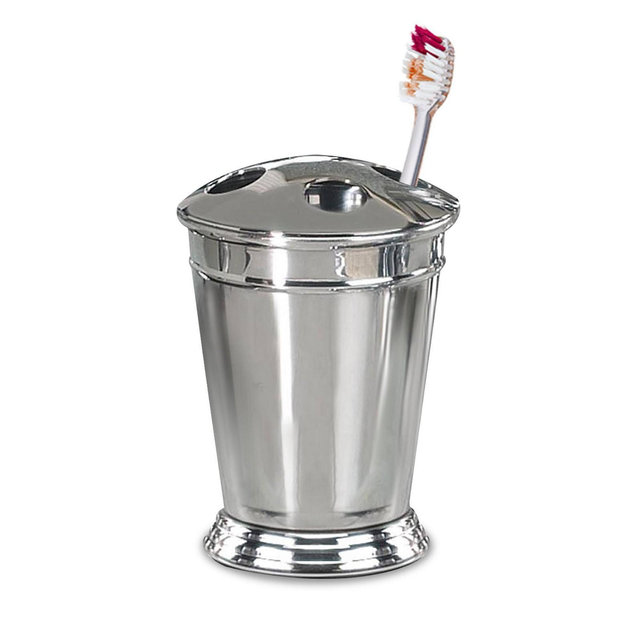 Timeless Stainless Steel Toothbrush Holder - Nu Steel: Chrome Finish, Bathroom Cup Stand, 4.25" High