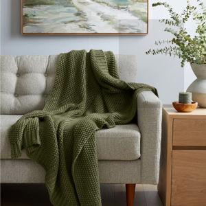Cotton Fisherman Throw in Olive