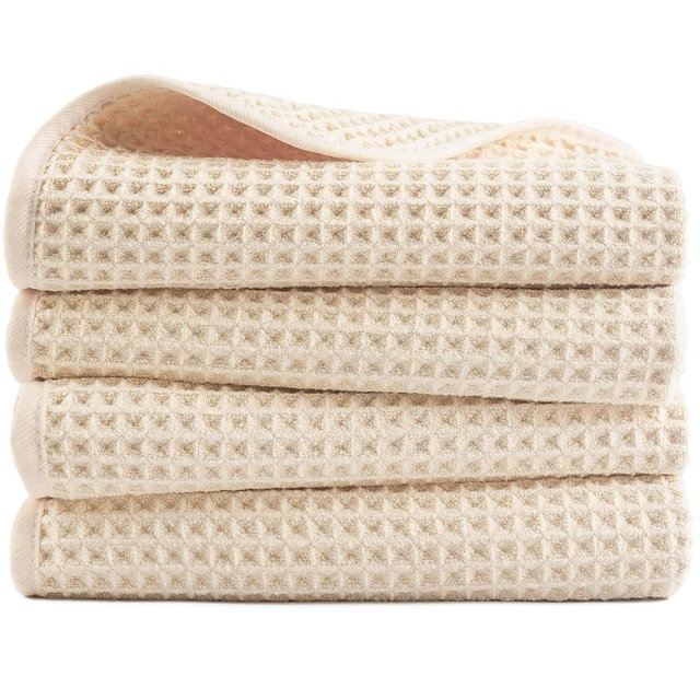 POLYTE Microfiber Lint Free Hand Towel, 16 x 30 in, 4 Pack (Waffle Weave)