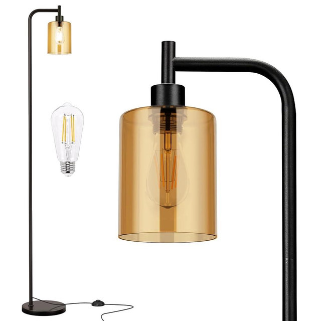Ziisee Floor Lamps for Living Room - Standing Lamp with Glass Lampshade, Modern Floor Lamp with LED Bulbs, Bright Industrial Floor Lamp for Bedroom, Black Tall Lamp for Office(Light Bulb Included)