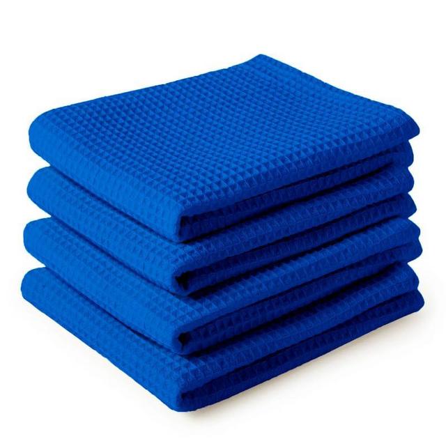 Encasa Homes Anti-Odour Waffle Kitchen Dish Towels, 28"x18" (4 Pc Set) Highly Absorbent, Tea Towels for Cleaning & Quick Drying, Cotton - Blue