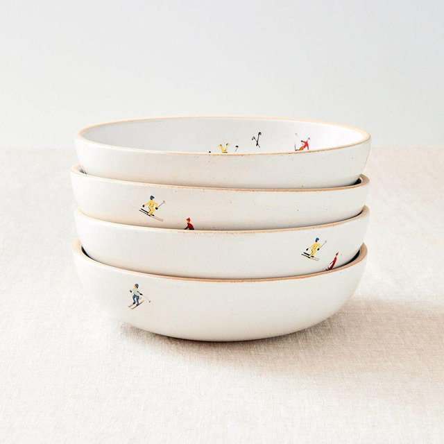 Holiday Skiers, Pasta Bowl, Set of 4